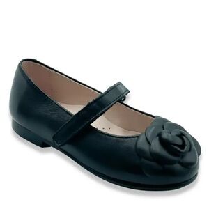 Amati steps Black Kids Mary Jane Shoes with Flower Accent